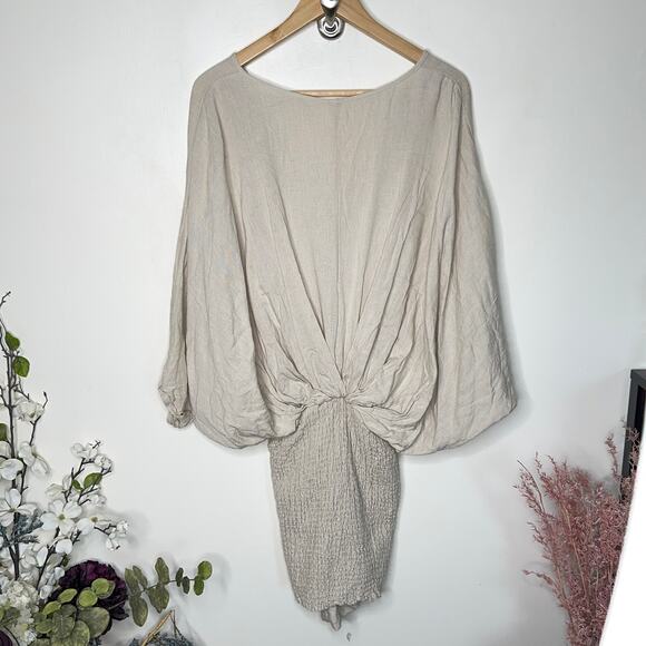 FREE PEOPLE Alai Mini Dress Linen Blend Stone Flax Natural Sz XS $128 {II30} - Picture 4 of 8